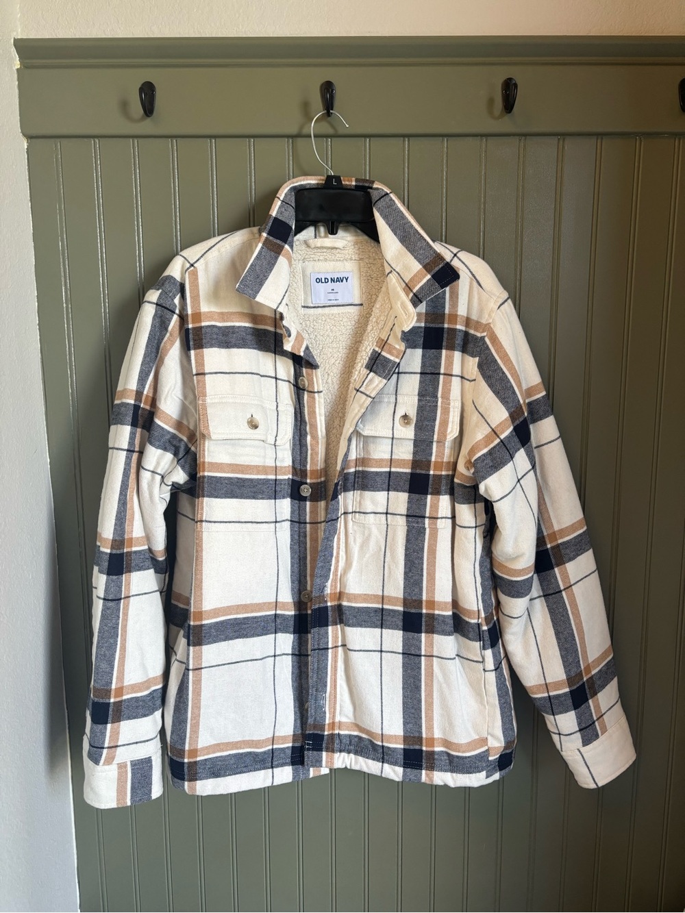 Old Navy Cream Plaid Sherpa-Lined Jacket